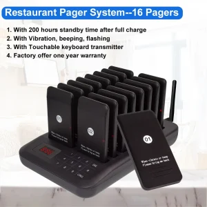 Wireless Restaurant Guest Calling System with 16 Coaster Pagers and 1 KeyPad Transmitter for Food Truck Fast Shipping