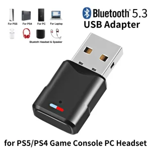 Wireless Bluetooth 5.3 Audio Adapter for PS5 PS4 PC with 3D Stereo HD Sound and Dual Audio Streaming