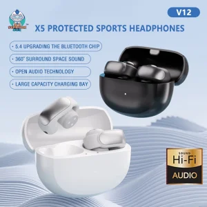 V12 Open Ear Clip Headphones True Wireless Earbuds Bluetooth 5.3 Sports Earphones Waterproof TWS Gaming Headest With Mic