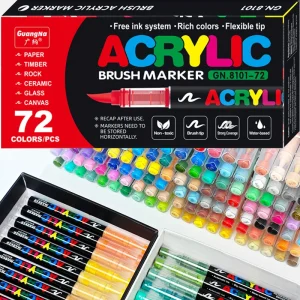 120 Vibrant Color Acrylic Paint Marker Pens with Brush Tips for Artistic Rock Painting, Wood, Canvas, and Stone Crafts