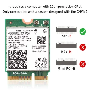 Intel WiFi 6 AX201NGW Dual Band M.2 Wireless Network Card Adapter 3000Mbps 2.4Gbps 2400Mbps+574Mbps 802.11ax Bluetooth 5.0 for Laptop