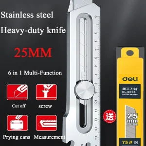 Premium Professional Multi-Function Box Cutter with 25MM Blade and 6 Tool Functions