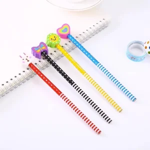 Wooden HB Pencil Set with Removable Eraser, Random Cartoon Animal Design, Perfect for School Students and Kids