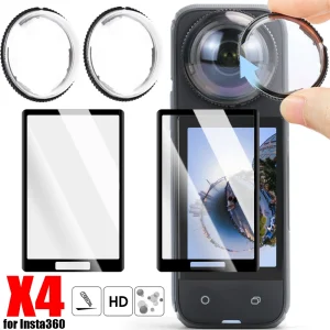 Insta360 X4 Rotatable Tempered Glass Screen Protector for Sports Camera Front and Back Lens Protective Films with HD Clarity and Anti-Glare Edge Design