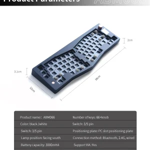 ZUOYA ABM066 Barebones Kit Alice-layout VIA-programmable Hot Swappable Bluetooth/2.4Ghz/ Type-C Connectivities for Win/Mac