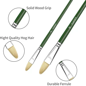 Yutiars 6pcs Professional Hog Bristle Filbert Oil Paint Brushes Set, Long Wooden Handle Natural Hog Bristle Acrylic Paint Brush