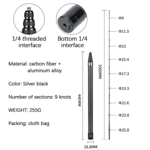 Invisible Carbon Fiber Scalable Monopod Extended Edition Selfie Stick for Insta360 X3 X2 and GoPro Action Cameras