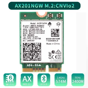 Intel WiFi 6 AX201NGW Dual Band M.2 Wireless Network Card Adapter 3000Mbps 2.4Gbps 2400Mbps+574Mbps 802.11ax Bluetooth 5.0 for Laptop