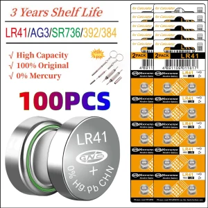 100PCS 1.5 Volt Button Cell LR41 ag3 Batteries Equivalent Ideal for thermometers Watches Laser Pointers Small Toys and more