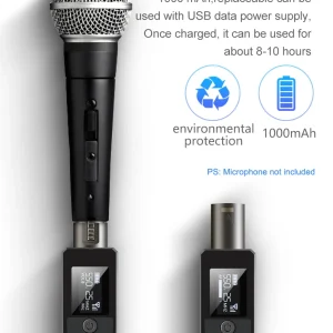 Professional UHF Wireless Microphone System with XLR Transmitter and Receiver for Dynamic Microphones and Guitar Applications