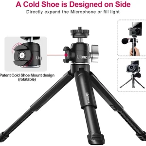 Mini DSLR Tripod with Cold Shoe Mount and 360° Ball Head for Vlogging and Selfie on iPhone Android and Camera