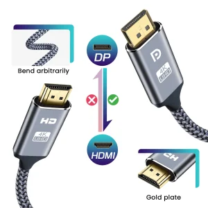 High-Speed DisplayPort to HDMI 4K 60Hz Adapter Cable for PC Computer Laptop HDTV Projector with 3-Layer Shielding