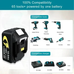 Makita 18V 10000mAh Li-Ion Battery Replacement for BL1830 BL1840 BL1850 BL1860B BL1815 with 10.0Ah Capacity