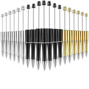 20PCS DIY Beaded Ballpoint Pen Set with Black Ink and Refillable Plastic Beads for Artistic Gift and School Supplies