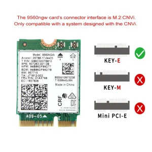 Intel 9560NGW 802.11ac CNVI M.2 WiFi Card with Dual Band 2.4GHz/5GHz and 160MHz Channel Support