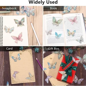 PET Material Shiny Butterfly Decals for Scrapbooking, Journaling, and DIY Crafts in 20 Sheets