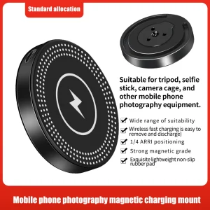 Wireless Charger 10W Magnetic Phone Holder Stand with Tripod Adapter Cold Shoe Mount for iPhone MagSafe