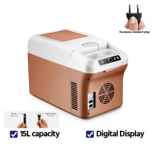 120 Can 15 Liter Mini Fridge with Automatic Battery Low Voltage Protection and Power Reverse Connection Protection for Car Travel