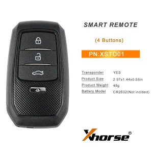 Xhorse XSTO01EN FENG.T Smart Key for Toyota XM38 with 312MHz~434MHz Frequency Support, Cloneable and Emergency Start