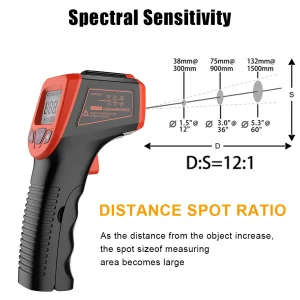 Industrial Grade Electronic Thermometer with Non-Contact Laser Temperature Measurement and Data Hold Function for Hot Water Pipes, Engine Parts, and Cooking Surfaces