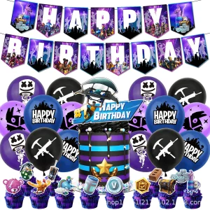 Ultimate Fortnition Birthday Party Pack with 24 Cupcake Toppers, 16 Balloons, Cake Topper and Personalized Banner for Unforgettable Celebration