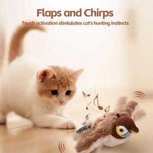 Interactive Rechargeable Chirping Bird Cat Toy with Catnip for Indoor Feline Fun and Exercise