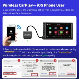 Wireless CarPlay and Android Auto Adapter for OEM Car Radio Systems with Wired Connectivity