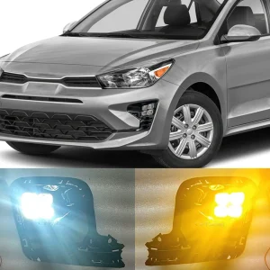 2022 2023 Kia RIO Car Front LED DRL Daytime Running Lights with Yellow Turn Signal Fog Lamp Cover