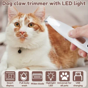 Waterproof Dog Clipper with LED Light and Rechargeable 500mAh Battery for Quiet and Easy Pet Grooming