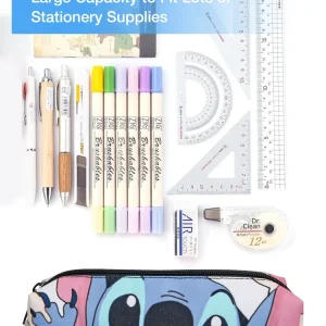 MINISO Disney Stitch Anime Pencil Case Stitch Print Pen Bag Cartoon Students Storage Bag Stationery Back to School Birthday Gift