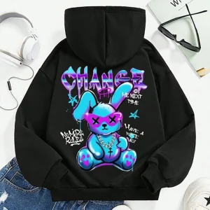 Y2K Hip-Hop Inspired Rabbit Bear Hoodie for Kids: Soft and Cozy Back to School Fashion Essential