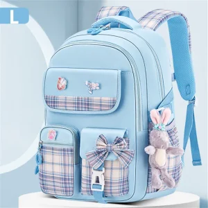 With Rabbit Pendant For Girls Orthopaedics Kids Backpack Kawaii Waterproof School bag Primary Bow Knot Schoolbag mochilas BOOK