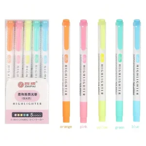 Back to School Supplies Colored Highlighting Markers 5PCS/Set, Double Headed Highlighter Pen with 5 Vibrant Colors