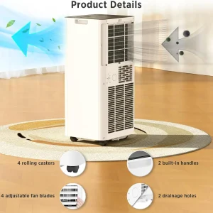 Quiet and Compact Portable Air Conditioner with Dehumidifier and Fan Modes for Home or Office Use