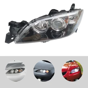 Mazda 3 Sedan Black Housing Clear Lens Headlights with Halogen Bulb Holders for 2004 2005 2006 2007 2008 2009 Models