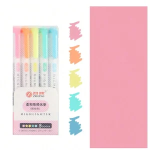 5 Color Dual Tip Highlighter Pens Set for School and Office Use, Angled Tip Markers for Highlighting and Color Coding