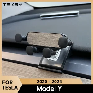 360° Rotatable Tesla Model Y Phone Mount Bracket with Soft Base and Gravity Linkage for Noiseless Driving Experience