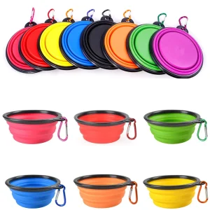 Silicone Folding Travel Pet Bowl with Carabiner and Four-Layer Design for Easy Clean and Portability