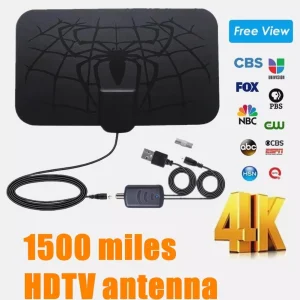 1500 Miles Long Distance Amplified HDTV Antenna, Indoor Digital TV Aerial 4K DVB-T2 Freeview Compatible for Local Channel Broadcast Reception