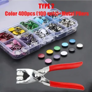 Hollow Press Studs and Pliers Tool Kit for Sewing and Attaching Buttons to Clothes Bags Shoes Garments