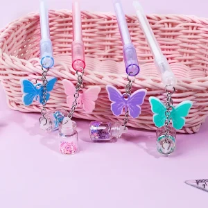 Lovely Sweet School Supply Gel Pen with Butterfly Pendant Toy Accessory for Kids Creative Writing and Art