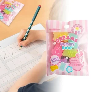 Kawaii 5-Pack Jelly Color Rubber Erasers for Kids School Office Supplies Writing Tools