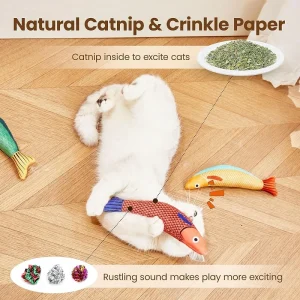 Interactive Catnip Goldfish Plush Toy with Crinkle and Bite Textures for Feline Fun