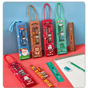 Kawaii 5-in-1 Cartoon Pencil Stationery Set for Kids Back to School Supplies with Ruler Eraser and Sharpener