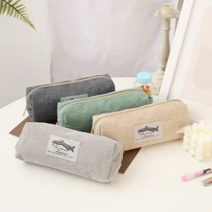 19CM Large Capacity Stationery Pouch with Soft Corduroy Fabric for Pens Pencils and Office Accessories