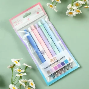 0.5mm Kawaii Mechanical Gel Ink Pens, 6 PCS Per Pack, Cute Stitch Stationery Decor Gift for Students