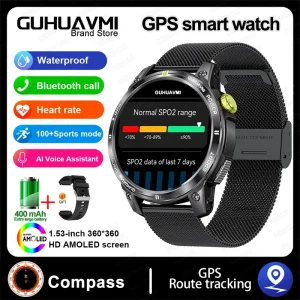 Water Resistant Bluetooth Smartwatch with 1.5 HD Screen and GPS Navigation for Outdoor Professionals and Adventurers