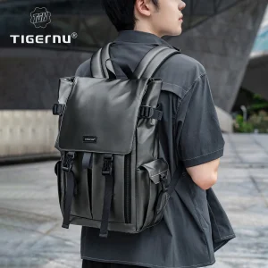 Water Resistant 15.6 Inch Laptop Backpack for Men and Youth with Lifetime Warranty Zipper and Leather Composite Material