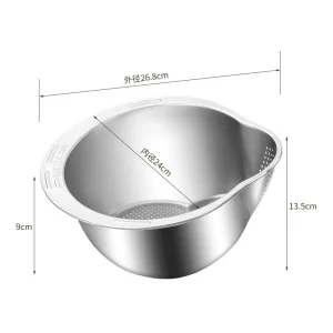 304 Stainless Steel Rice Washer Strainer Bowl with Colander and Sieve Function for Easy Kitchen Meal Prep and Food Preparation