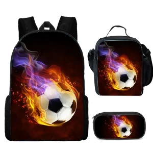 3 Pcs Set Soccer 3d Print School Bag for Boys with Lunch bag Pencil Case Football Patten Backpack Custom Add Your Text Logo